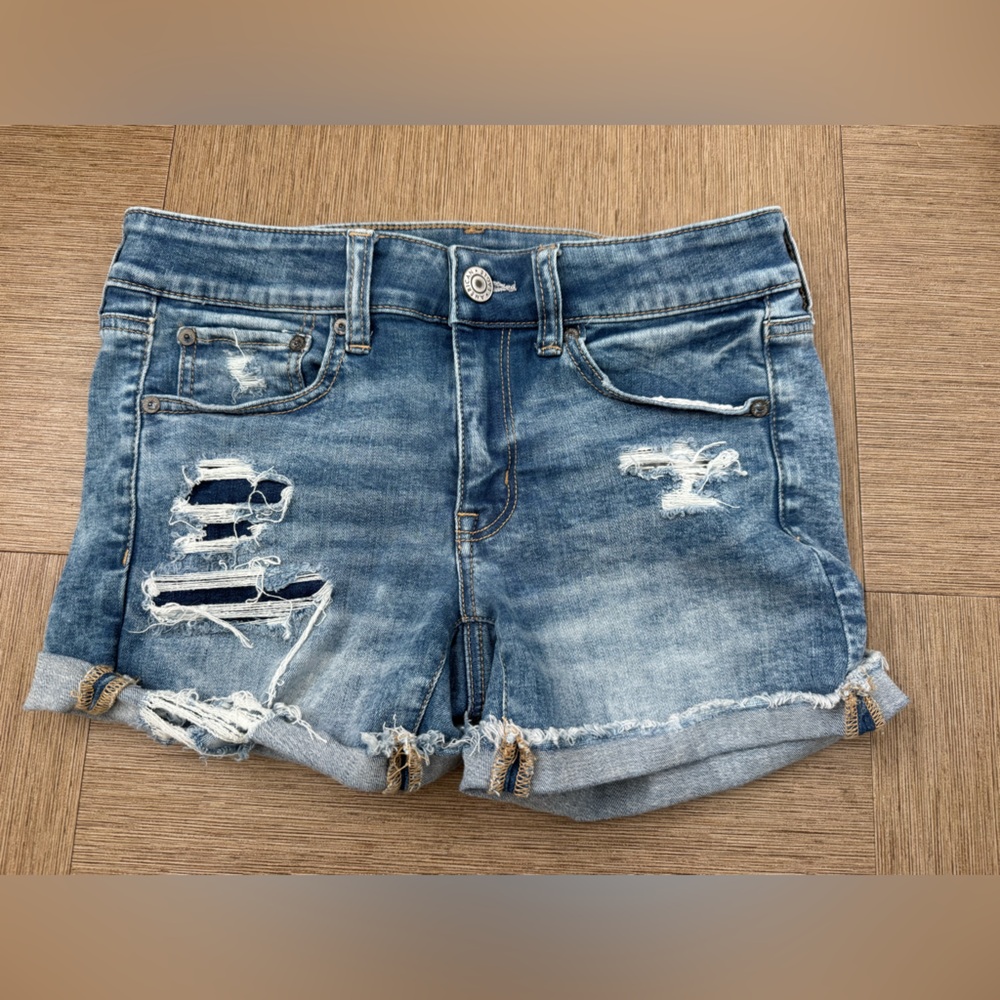 American Eagle Outfitters Distressed Light Blue Denim Jean Shorts
